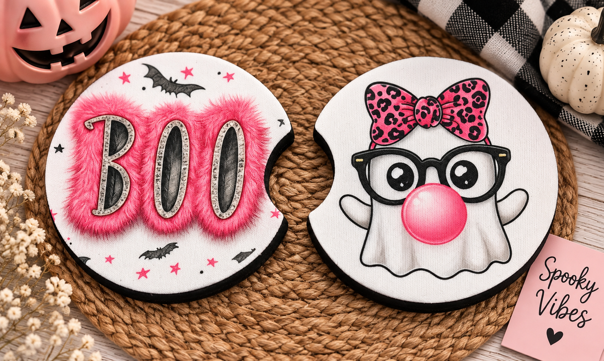 Cute Boo Ghost Car Coaster Set