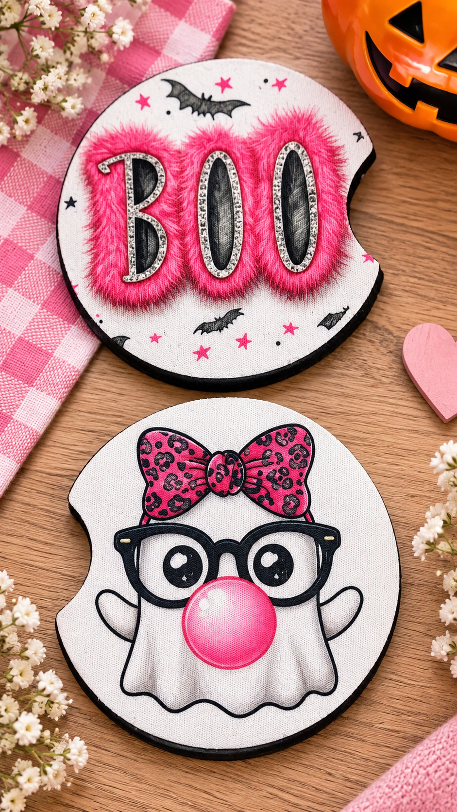 Cute Boo Ghost Car Coaster Set